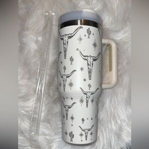 White and Gray Travel Mug with Handle